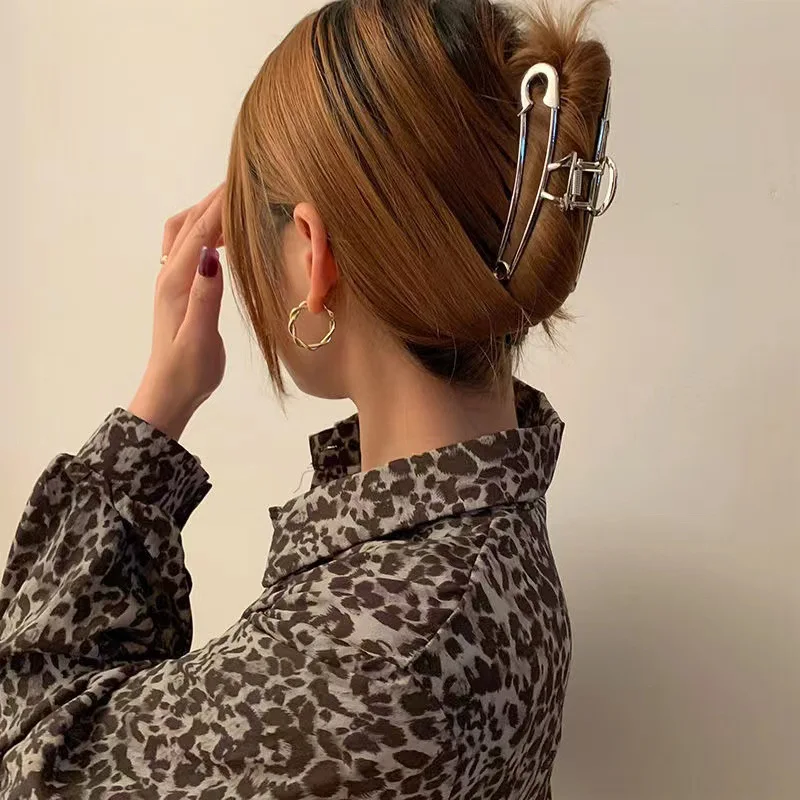 Horquilla Y2K con diseño minimalista francés, horquilla grande galvanizada suave, temperamento femenino, clip para agarrar la cabeza trasera