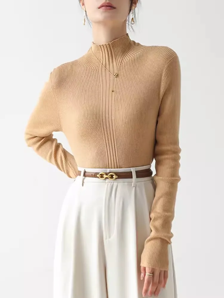 2025 Autunno Inverno Dolcevita Maglione da donna Vintage Basic Solid Top in maglia Casual Slim Pullover Coreano Chic Semplici maglioni