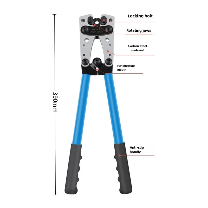 HX-50B Crimping Pliers Portable Cable Manual Crimping Tool 6-50mm²/AWG 10-0 Cord End Terminal Wiring Pliers Electricians Tools