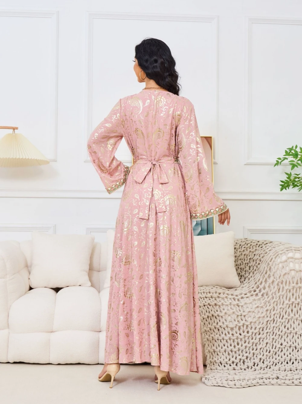 Pink Long Sleeves Evening Dress Takchita Gilding Elegant Festival Party Robe Modern Customized In Stock Fashionable Prom Gown