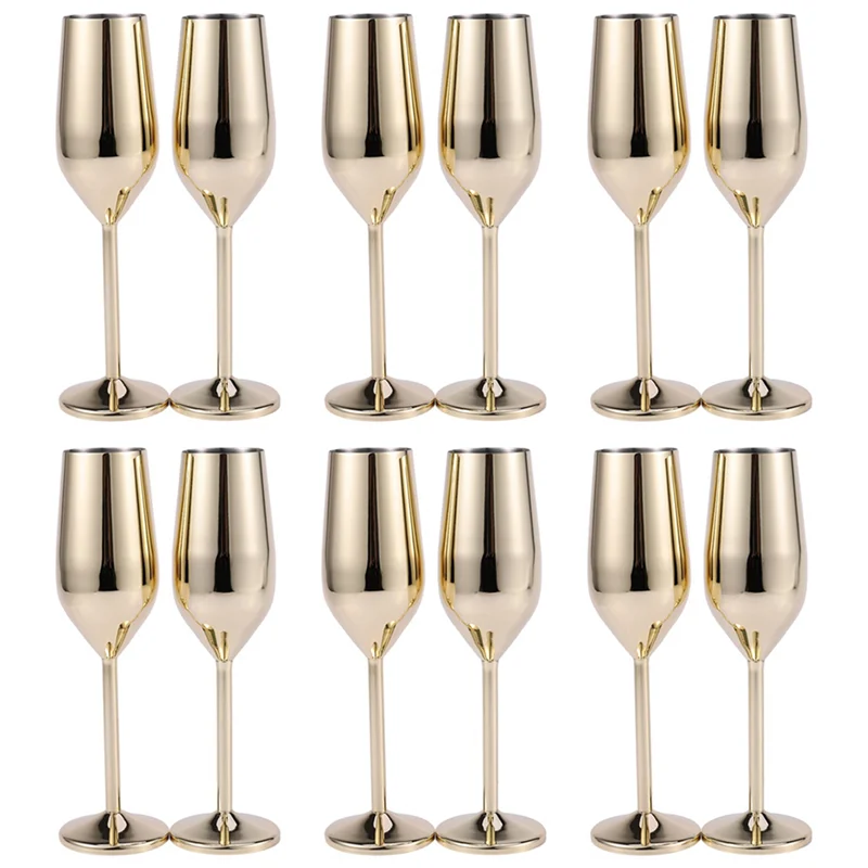 

12Pcs Shatterproof Stainless Champagne Glasses Brushed Gold Wedding Toasting Champagne Drink Cup