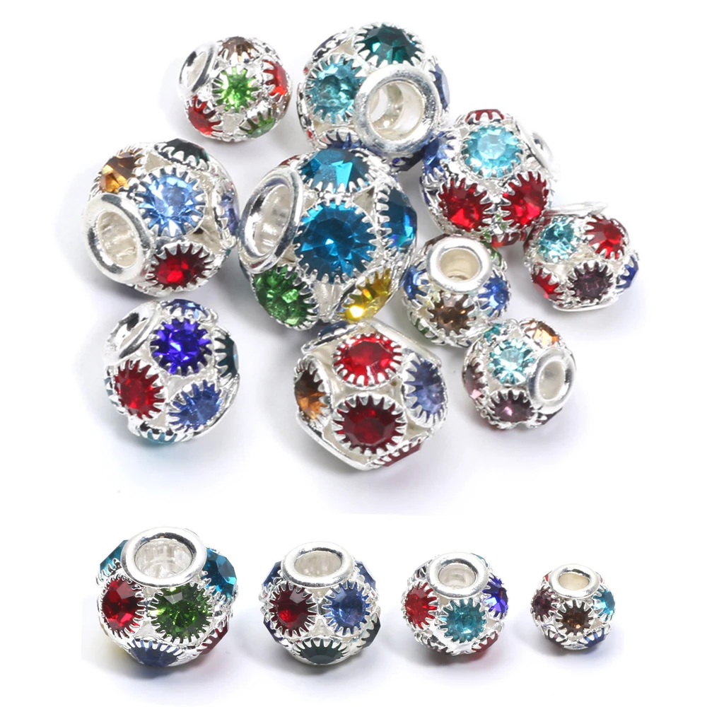5-10pcs 8/10/12/14mm Rhinestone Crystal Beads Round Metal Ball Loose Spacer Beads for Jewelry Making DIY Bracelet Necklace Craft