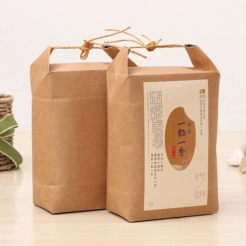 Commercial Roll Mouth Kraft Paper Rice Bag Eco-friendly Food Handheld Packaging Bag Creative Window Tea Bag