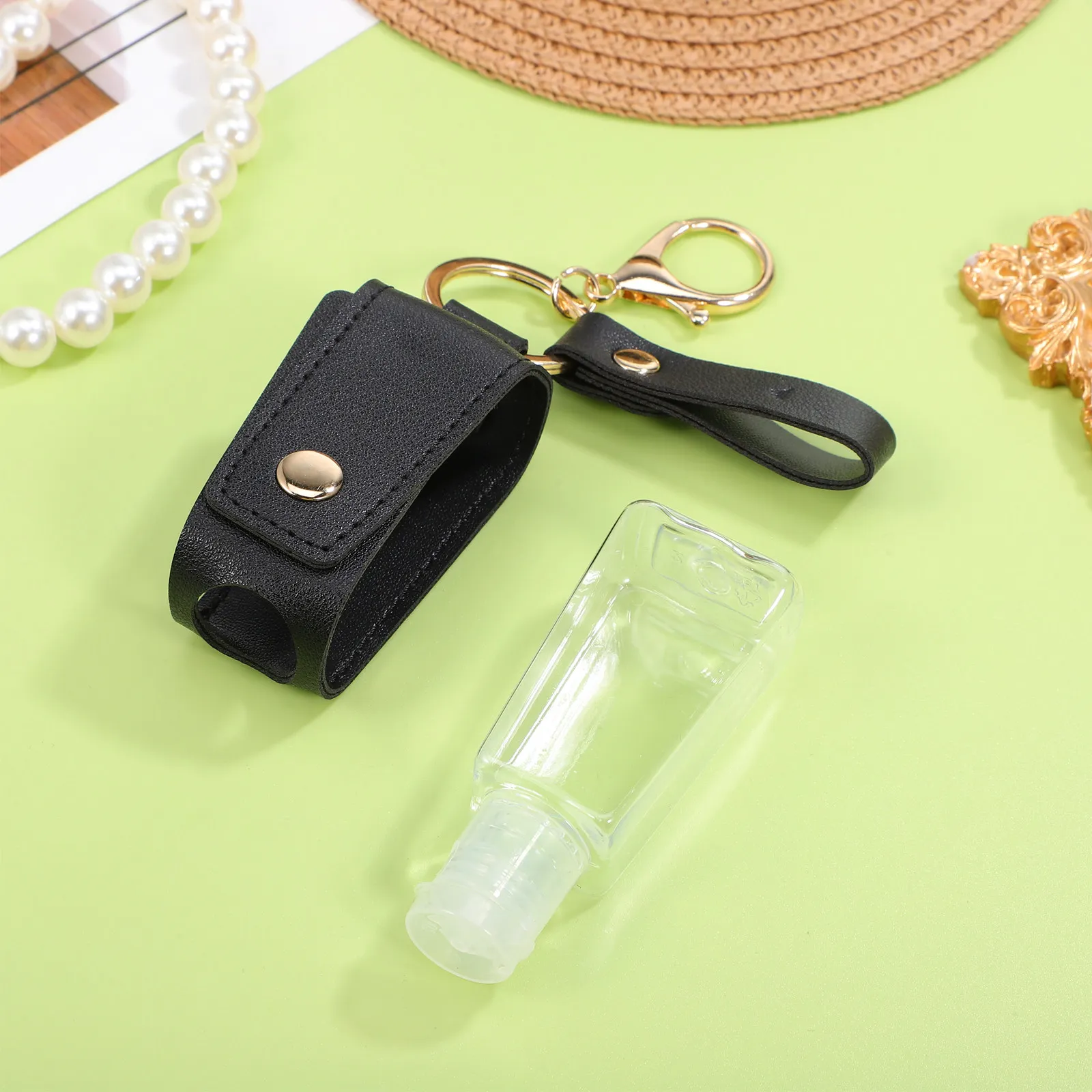 1Set Portable Empty Bottle Keychain Holder Made of Plastic for Hand Perfume Disinfectant Travel