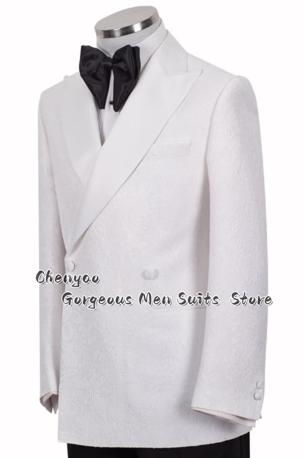 Elegant Vintage Jacquare Pattern Men Suits Double-breasted Customized Groom Tuxedos Banquet Male Blazers 2 Pieces Costume Homme