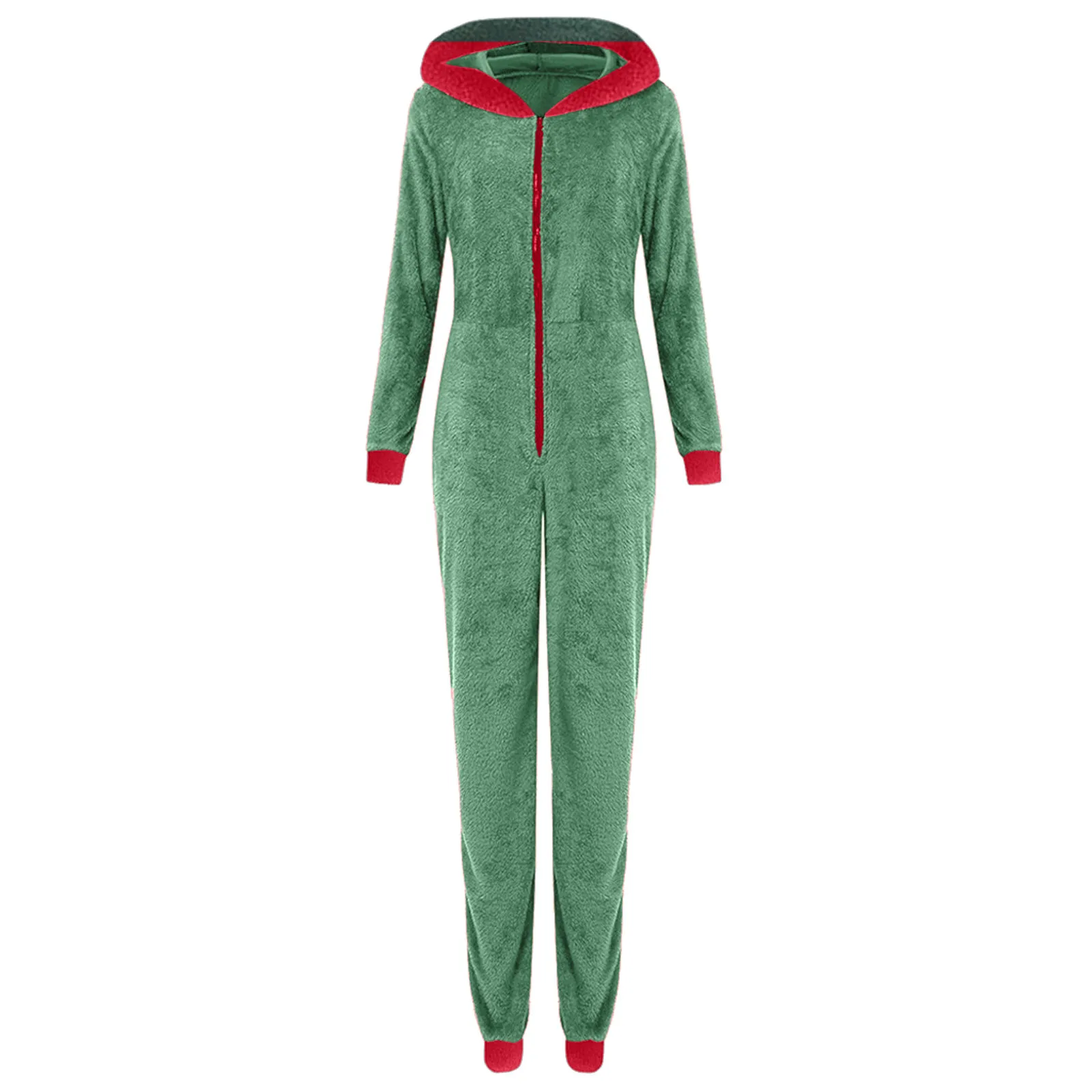 Xmas Long Sleeve Zipper Hooded Rompers Fall Winter Warm Jumpsuits Women Fleece Jumpsuits Christmas Pajamas Santa Sleepwear