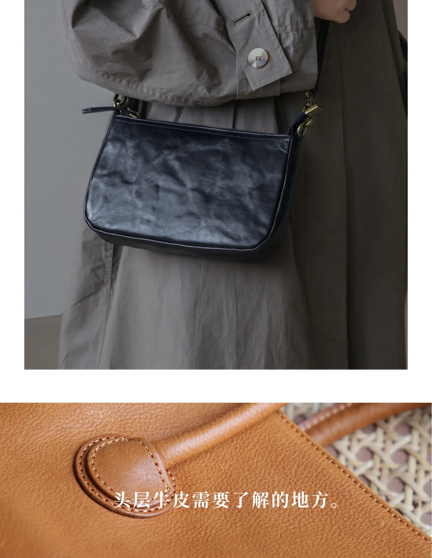 Schlichte Vintage-Damen-Umhängetasche aus echtem Leder, Wochenend-Reise-, Einkaufs- und Partytasche, luxuriöse handgefertigte Damen-Unterarmtasche aus echtem Leder – Detail 14