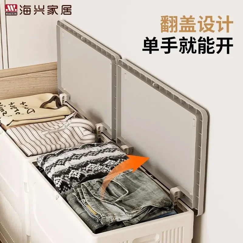 

Fold Large capacity corner storage box with wheel household clamshell dustproof Clothing quilt basket cabinet closet organizer