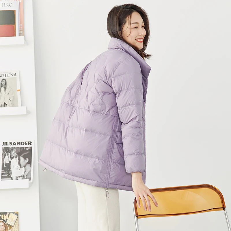 Chericom Jaqueta feminina leve com gola alta e cordão na cintura, corte reto, zíper frontal com bolsos inclinados Y279066Y-1