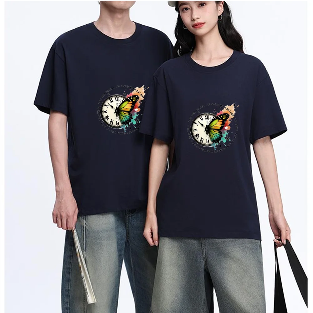 Butterfly Clock Print Printed T Shirt Breathable Fabric S-XXL Personalized Custom Casual Short Sleeve Tee Aesthetic Graphic Top