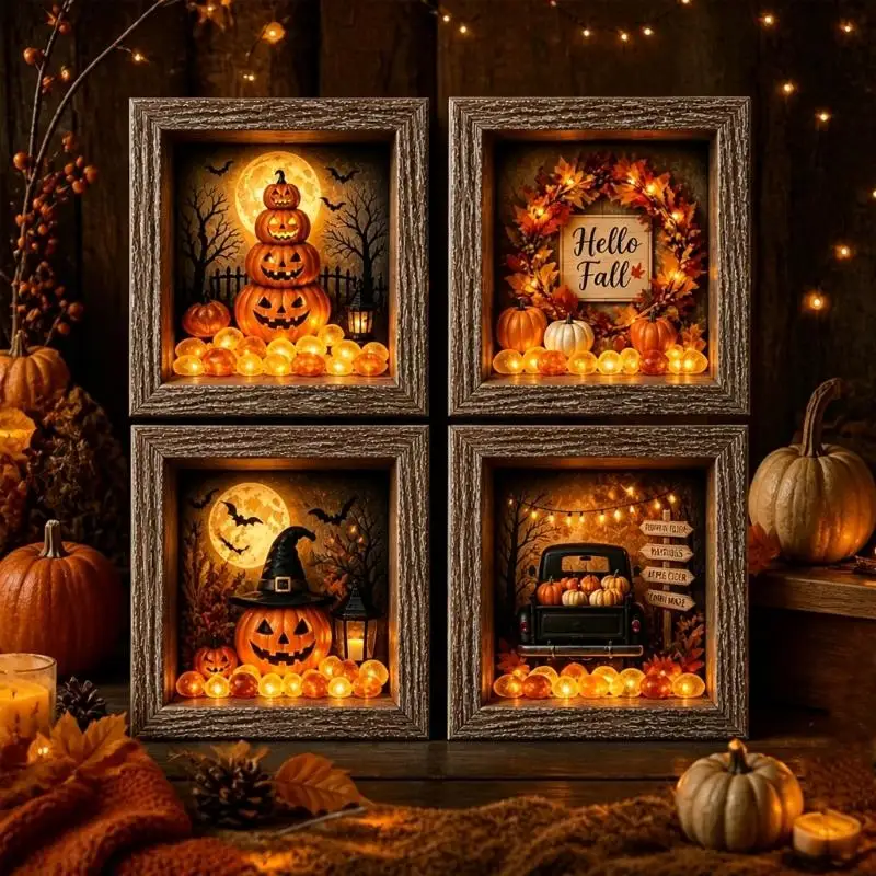 Halloween Light Box Accent, DIY Case Display with Soft Lighting for Entry Shelf, Side Table, or Indoor Party Use D2RD
