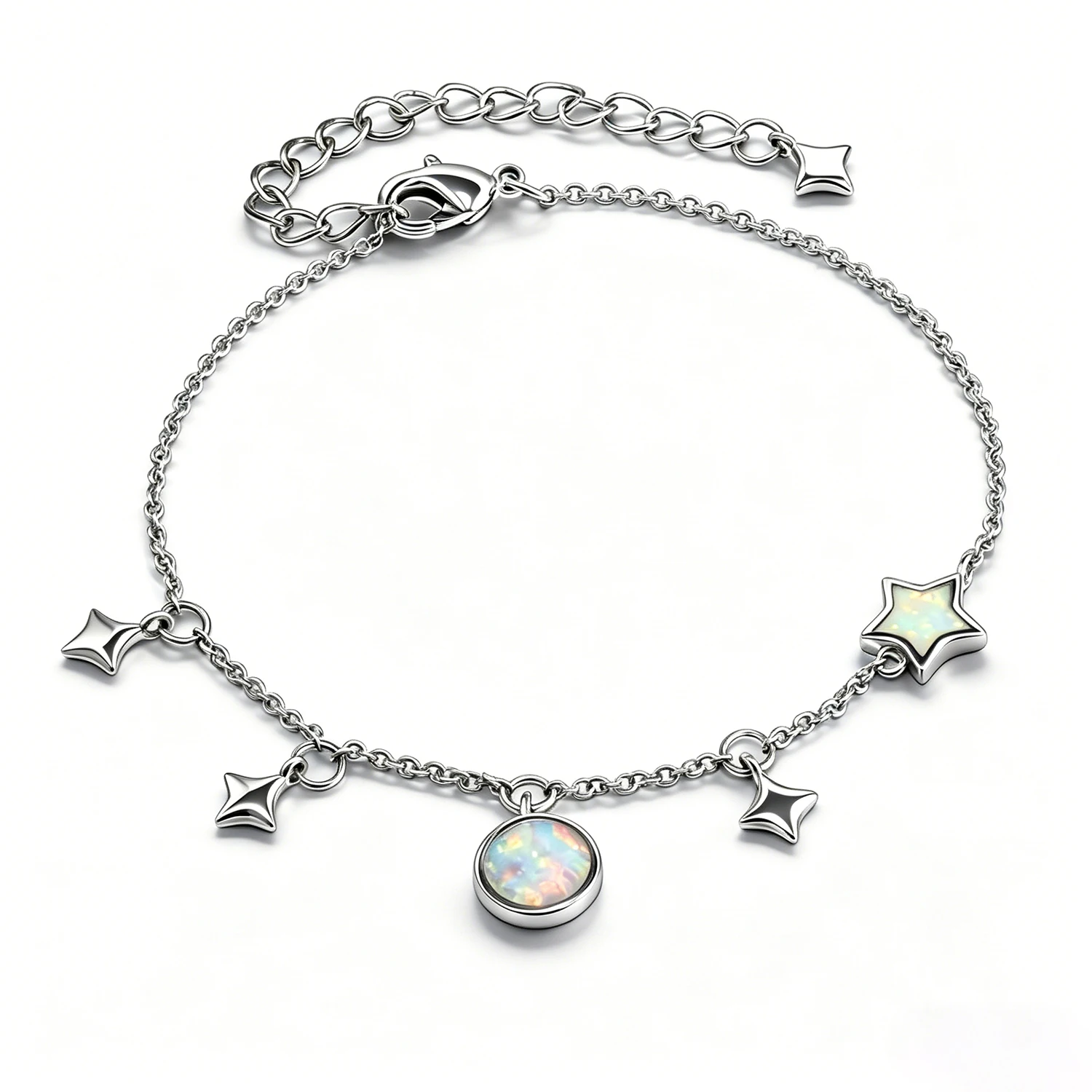 

Повседневный регулируемый браслет-цепочка с круглым опаловым кулоном в виде звезд, минималистичные украшения, подарки, изящный опаловый браслет со звездами для женщин