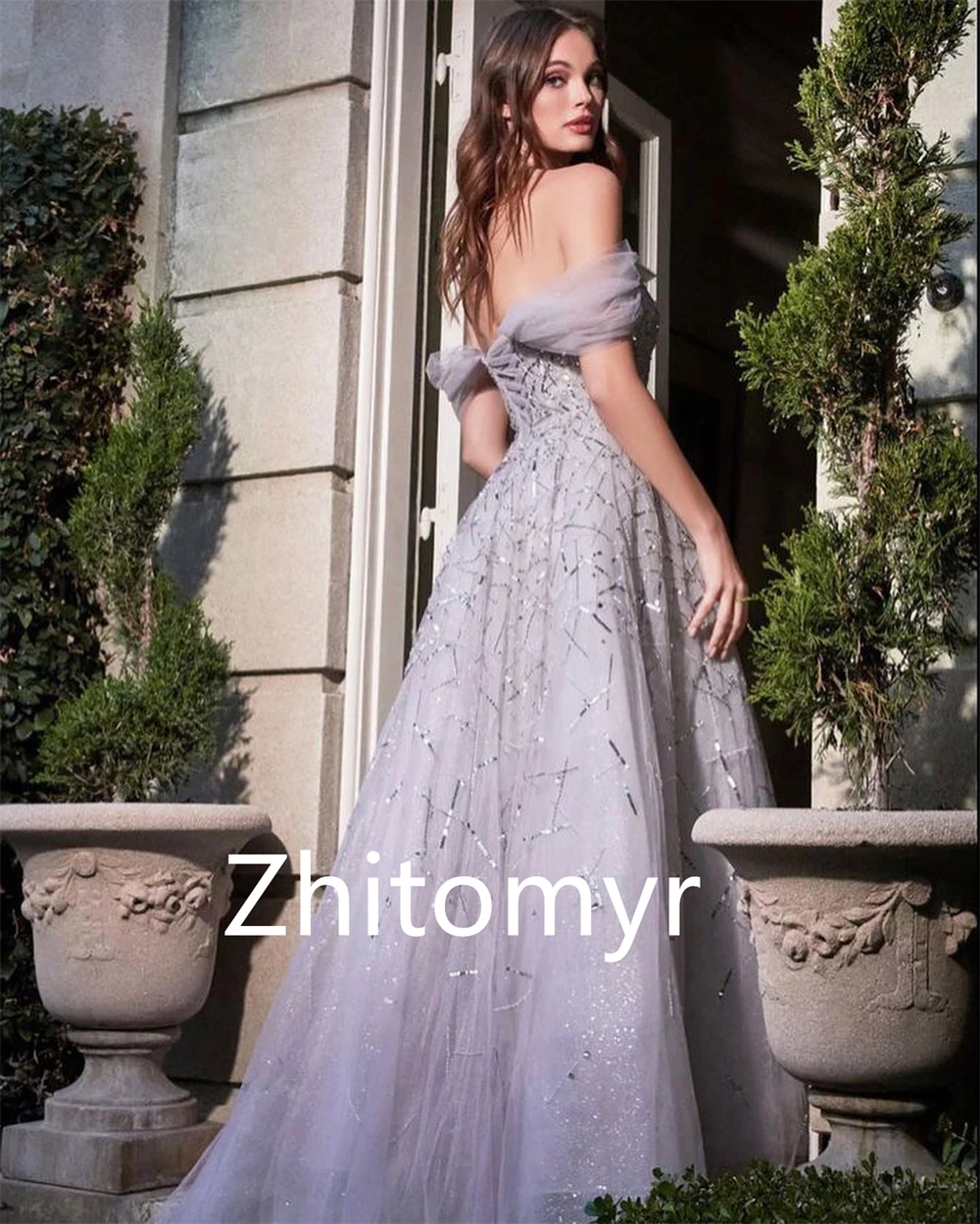 Customized Prom Dress Exquisite Sparkle Off-the-shoulder Ball Gown Celebrity Dresses Paillette / Sequins Tulle Floor Length Orga