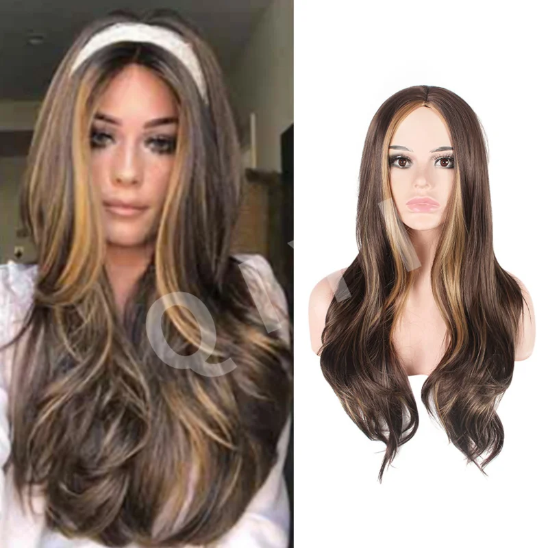 New European American style women's wig with gradient color and long wavy hair