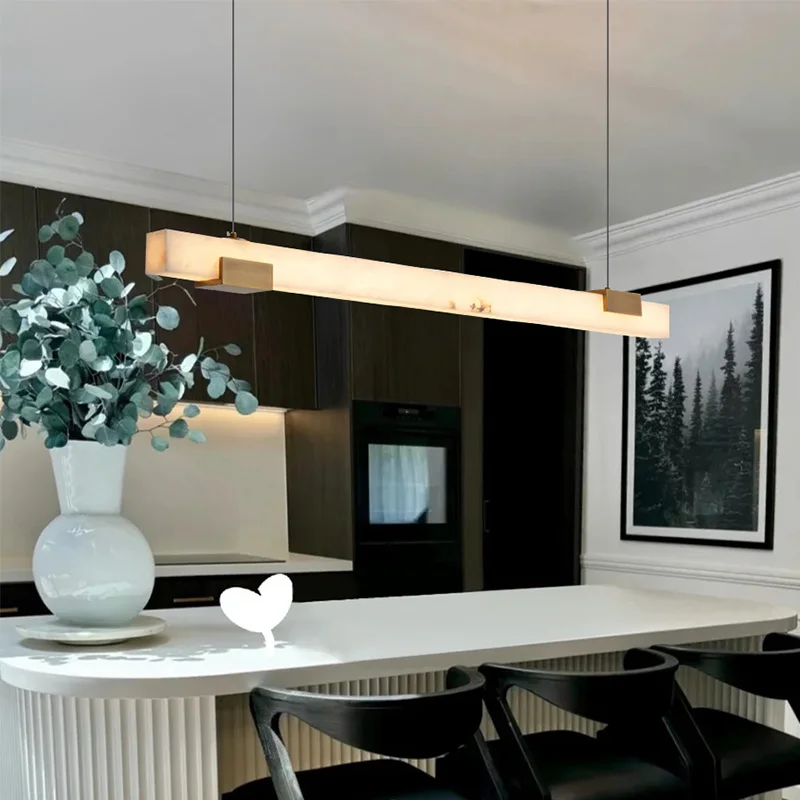 Spanish Natural Marble Pendant Light with Simple Design Highend Feel Restaurant Bedroom Tea Room Creative Long Strip Lighting
