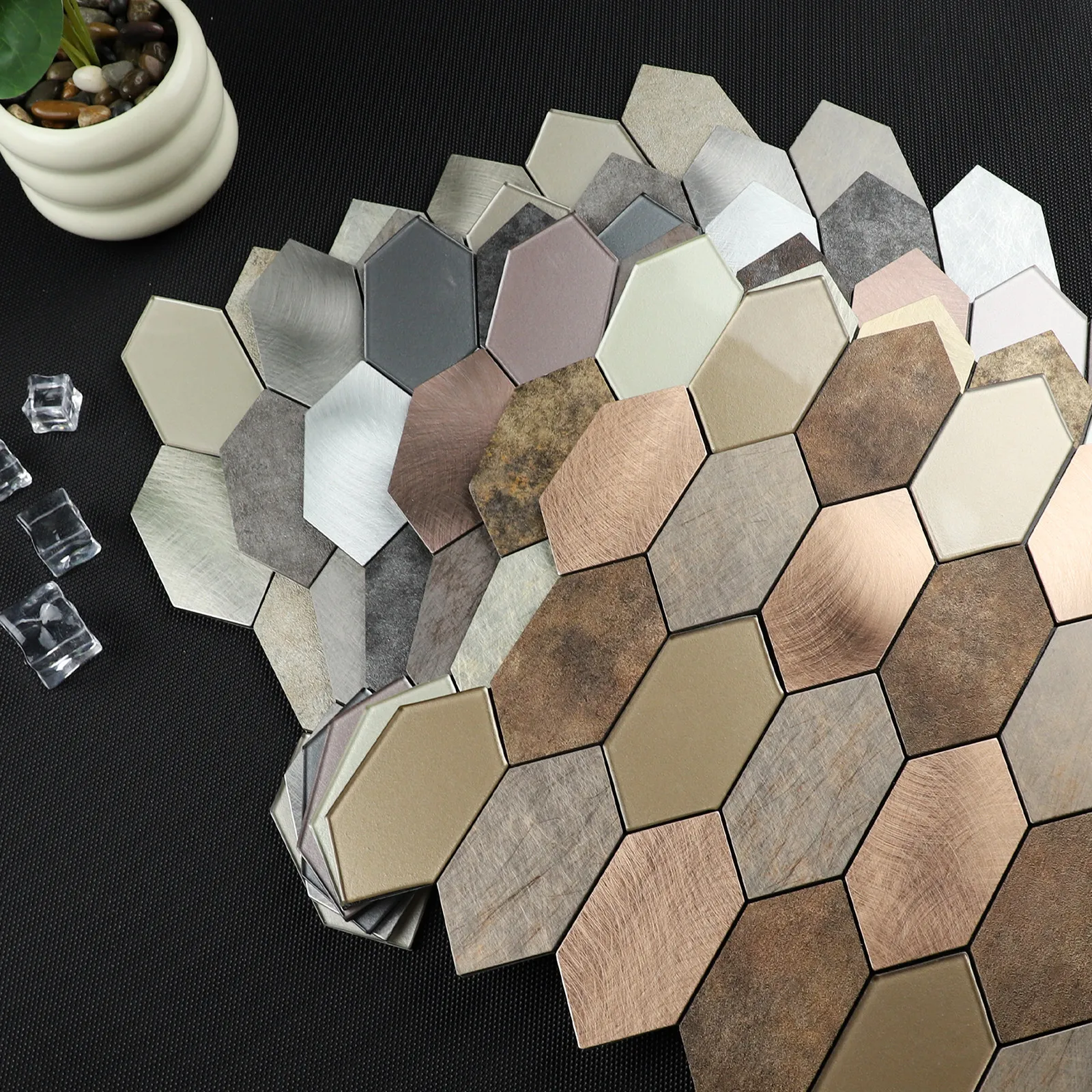 Hexagon Mosaic Tile Sticker Metal Glass Self Adhesive For Home Bar Living Room Kitchen Backsplash Waterproof Wallpaper Ornament