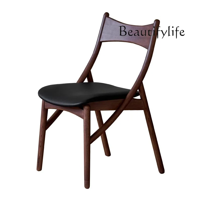 

Dining chair Solid wood household small apartment Light luxury high-end living room New medieval leisure chair