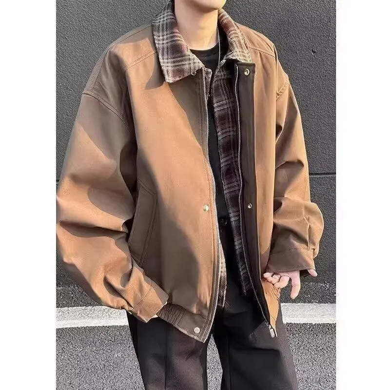 

Wassup Retro American Pure Color Collar Jaet ex Loose Casual Brown Outerwear Faionable Polyester Winter Coat