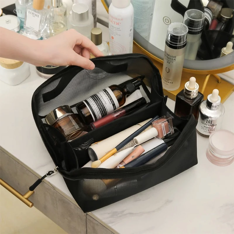 Borse per cosmetici trasparenti in rete piccola borsa per il trucco nera grande custodia per Organizer da viaggio portatile custodia per rossetto