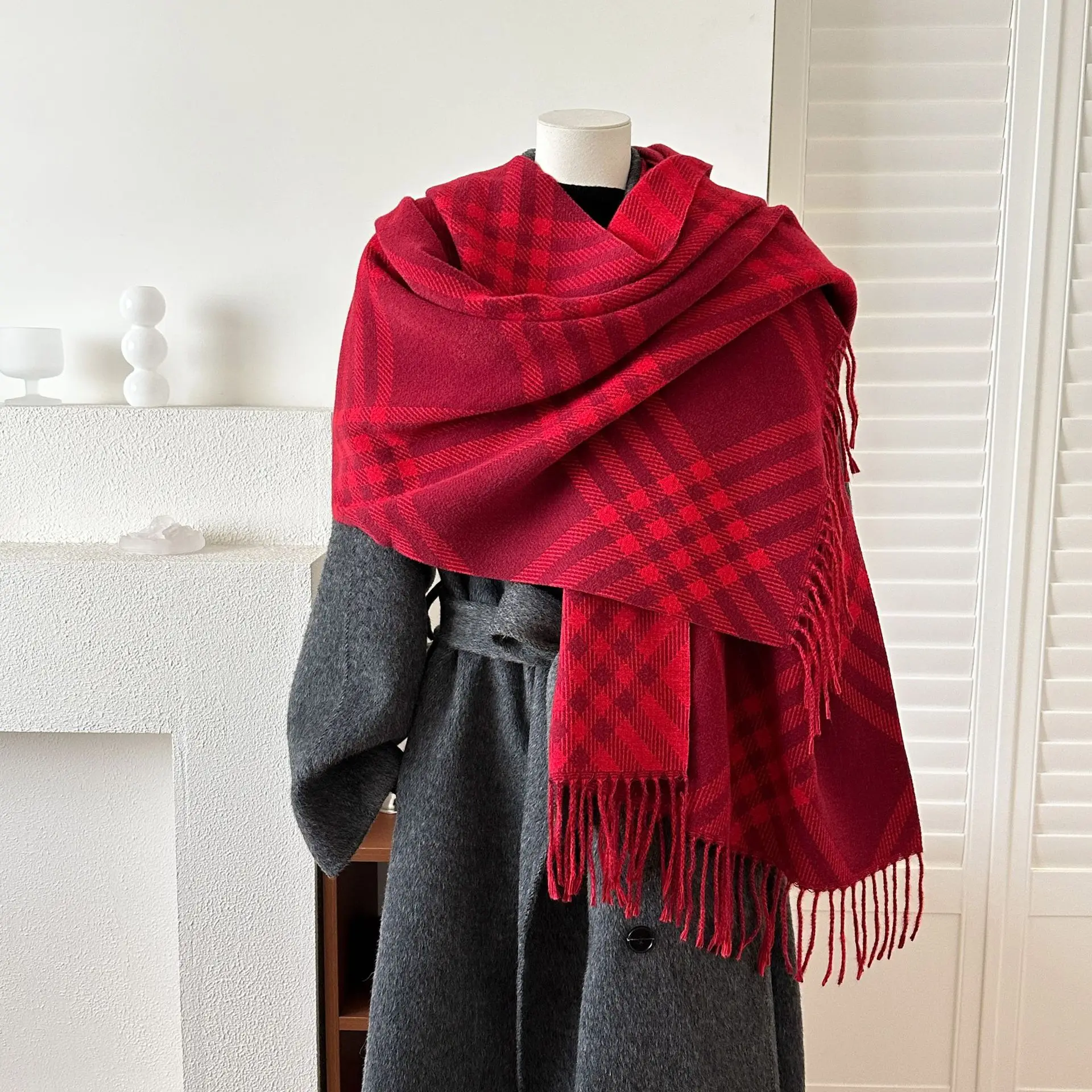 Роскошный зимний толстый теплый клетчатый шарф с кисточками, женский кашемировый платок и накидки, шейный платок из пашмины, Bufanda, женский длинный Echarpe