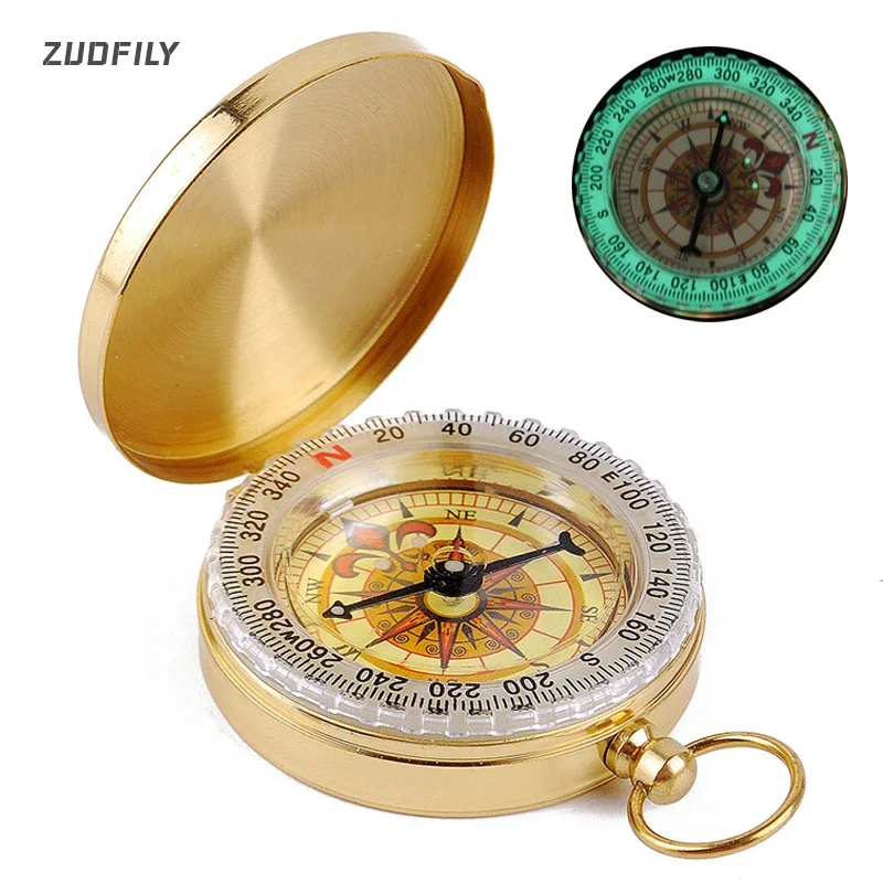 Gold Outdoor Compass Navigation Copper Camping Hiking Portable Pocket Direction Guide High-quality Noctilucent Display Compass