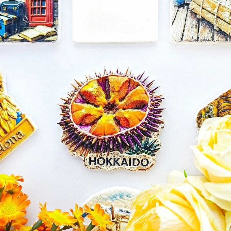Hokkaido Sea Urchin Fridge Magnet - Exquisite 3D Japanese Delicacy Souvenir Unique Ocean Gift for Travel & Sushi Lovers Decor