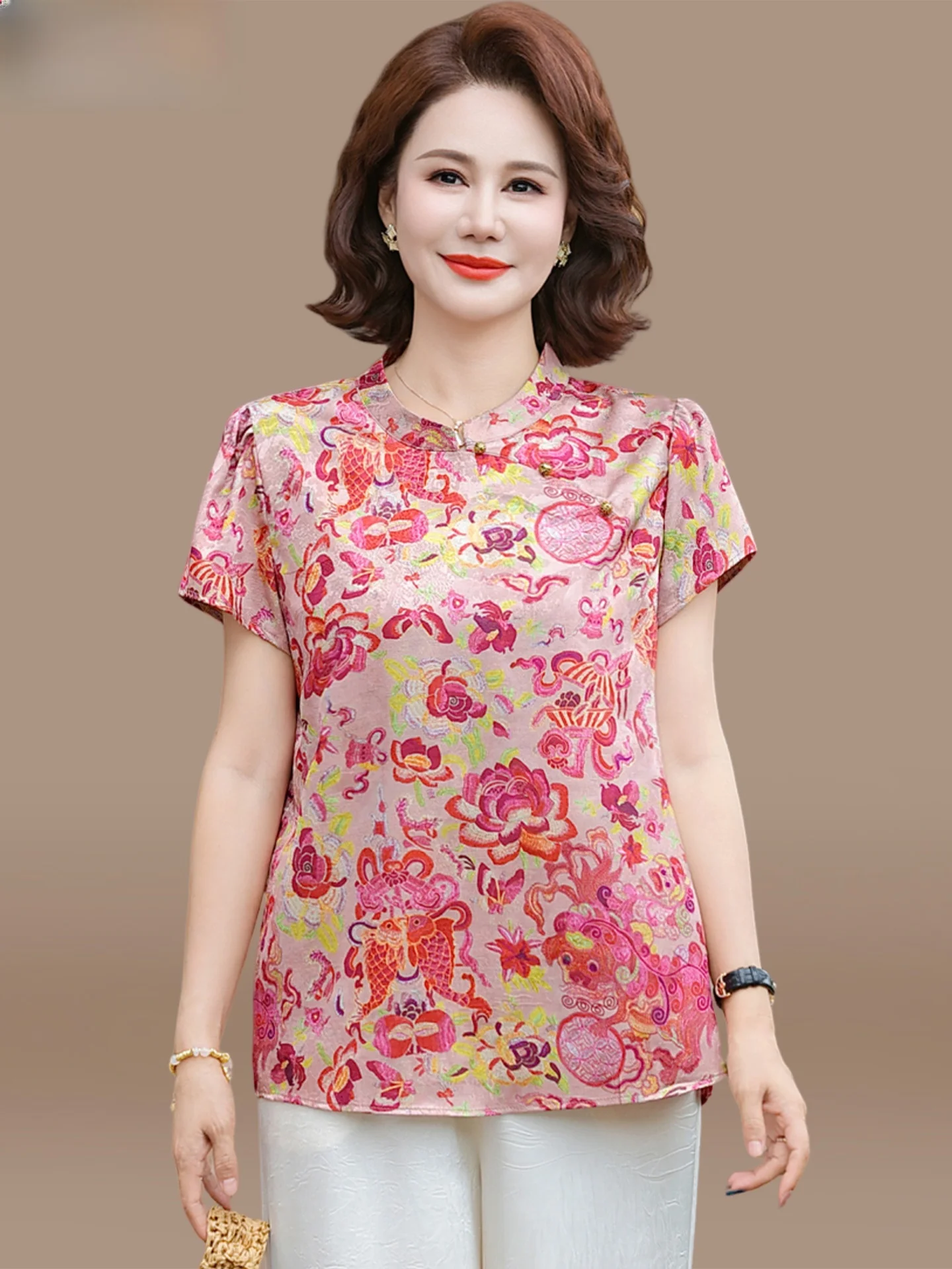 

New Chinese Sle Summer Outfit Ice Silk ort Sve Women's Clothing Set for Middle-Aged And ly Faionable And Ele