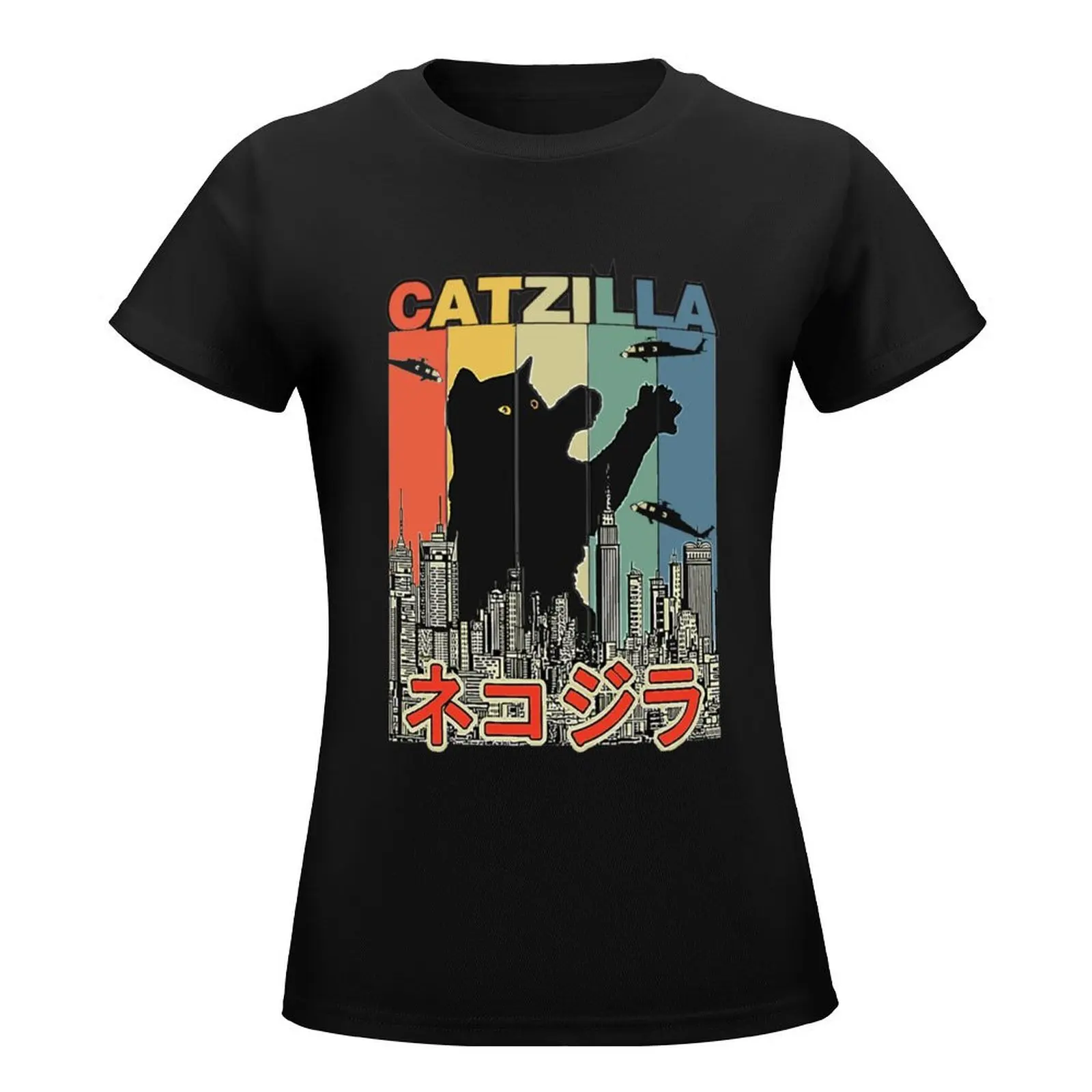 Catzilla Japanese Funny Retro Catzilla T-Shirt quick drying vintage clothes Blouse funny tshirts for Women