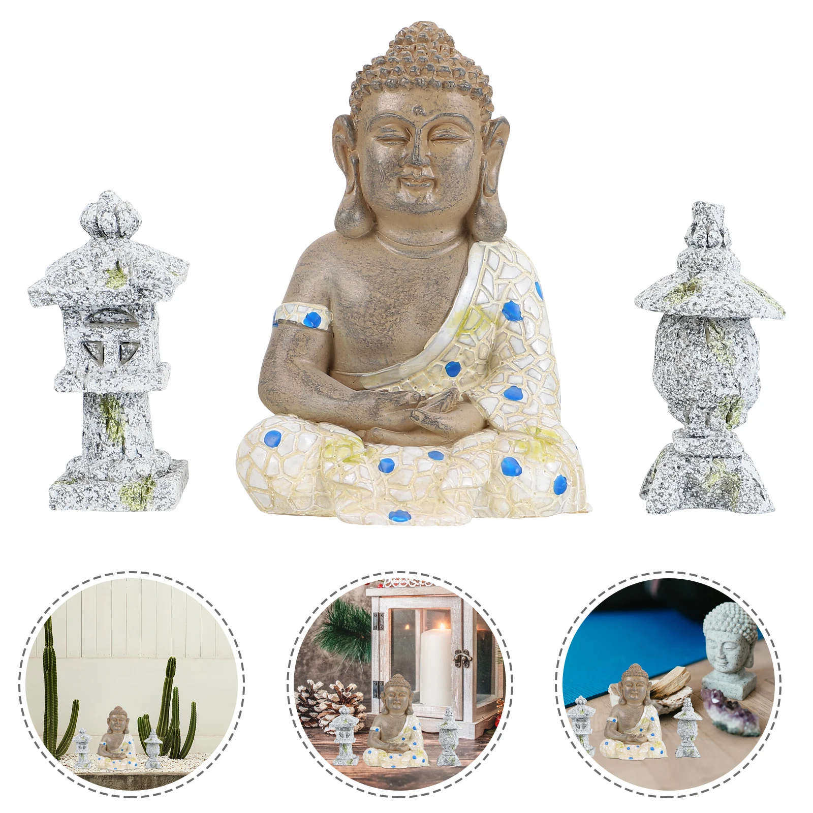 

Buddha Statue Zen Garden nament Resin Material Rust Proof Retro Color Outdoor Decoration Mini Figurine Desktop Adornment Fish