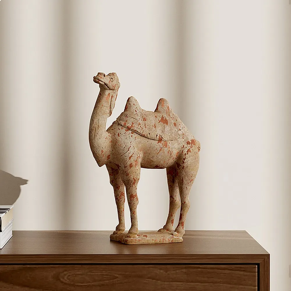 Vintage Camel Animal Sculpture Textured Tribal Art Resin Statue for Bookshelf Decor