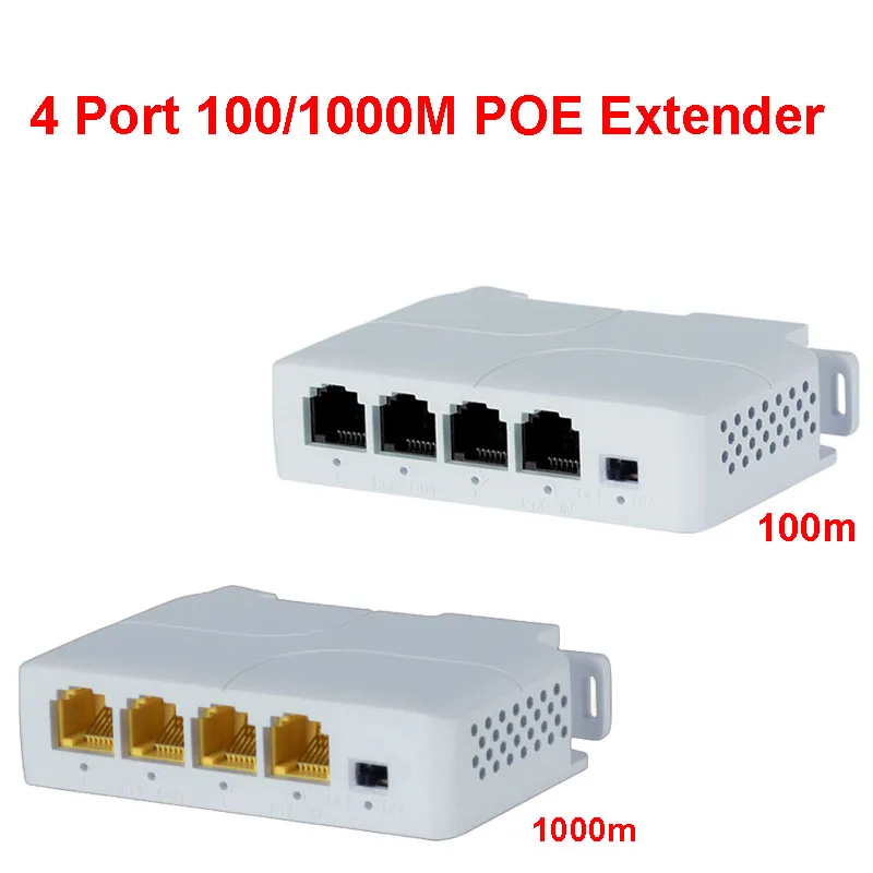 

1PCS 4 Port Gigabit POE Extender 100/1000M Network Switch Repeater IEEE802.3af/at Plug&Play for PoE Switch NVR IP Camera AP