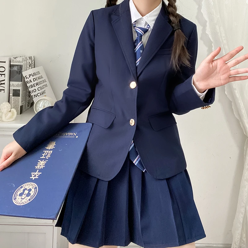 2023 Korean School Uniform Navy Blue Blazer Japanese High School Uniform Coat Suit School Clothes Girl Students Jacket Seifuku