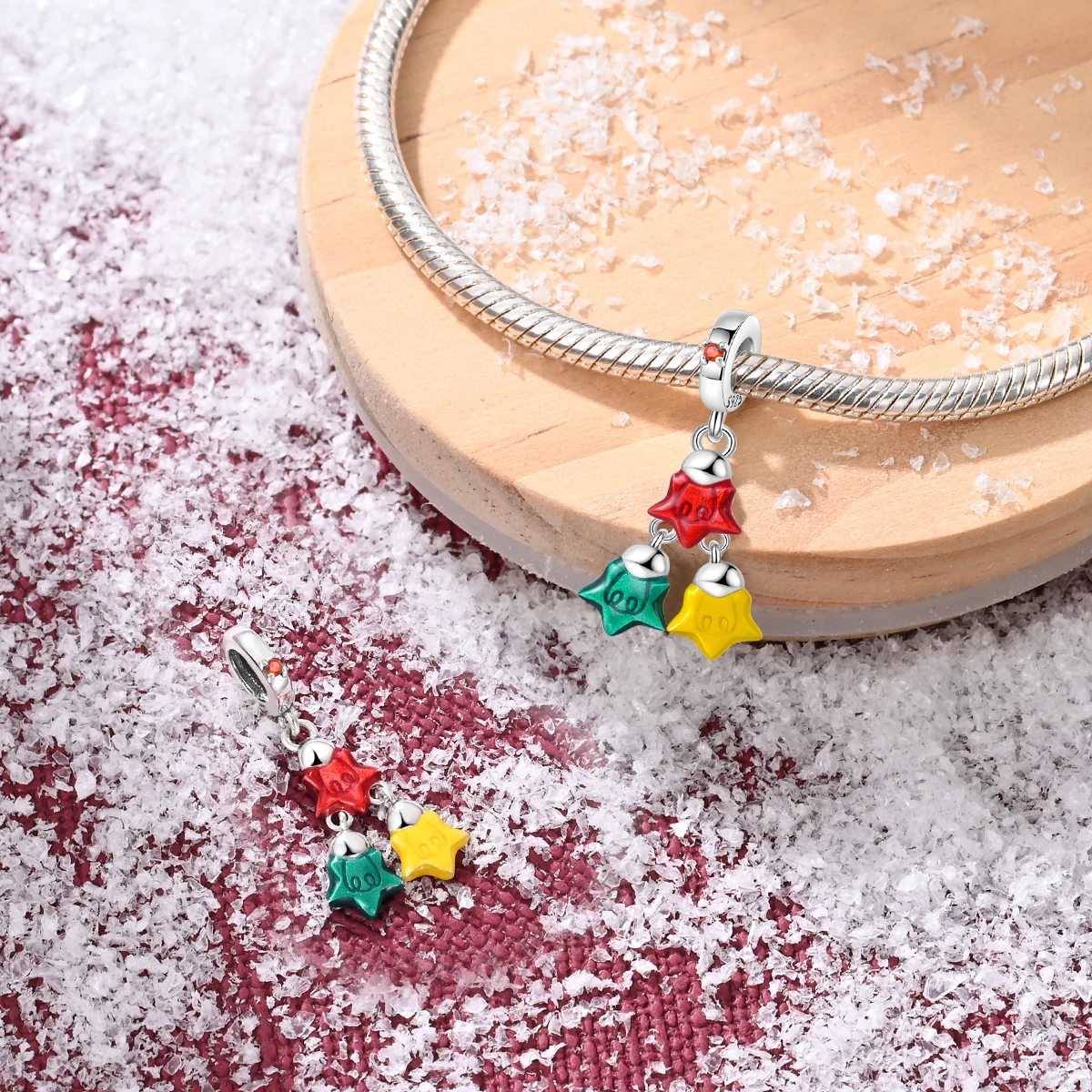 2024 New Christmas 925 Sterling Silver Colorful Sparkling Christmas Star Light Pendant Fit DIY Women's Bracelet Christmas Gift