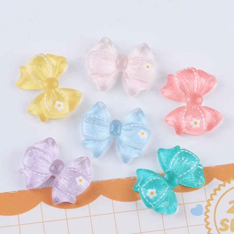 20pcs Bowtie Resin Flatback Slime Flat Cabochons Bow Beads Embellishment For DIY Jewelry Findings Accessories Making Supplies