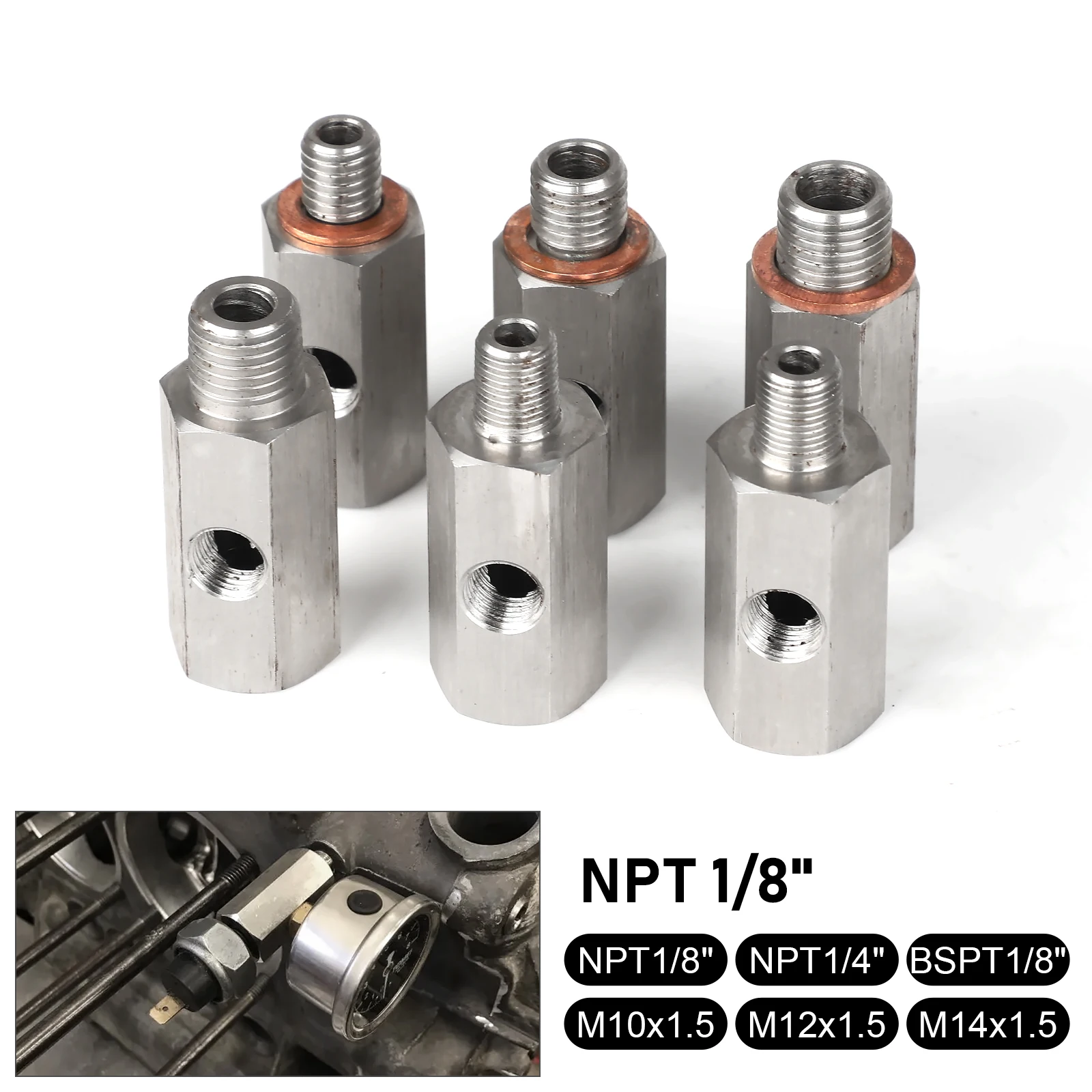 Stainless Steel Side Holes Oil Pressure Sensor Connector 1/8