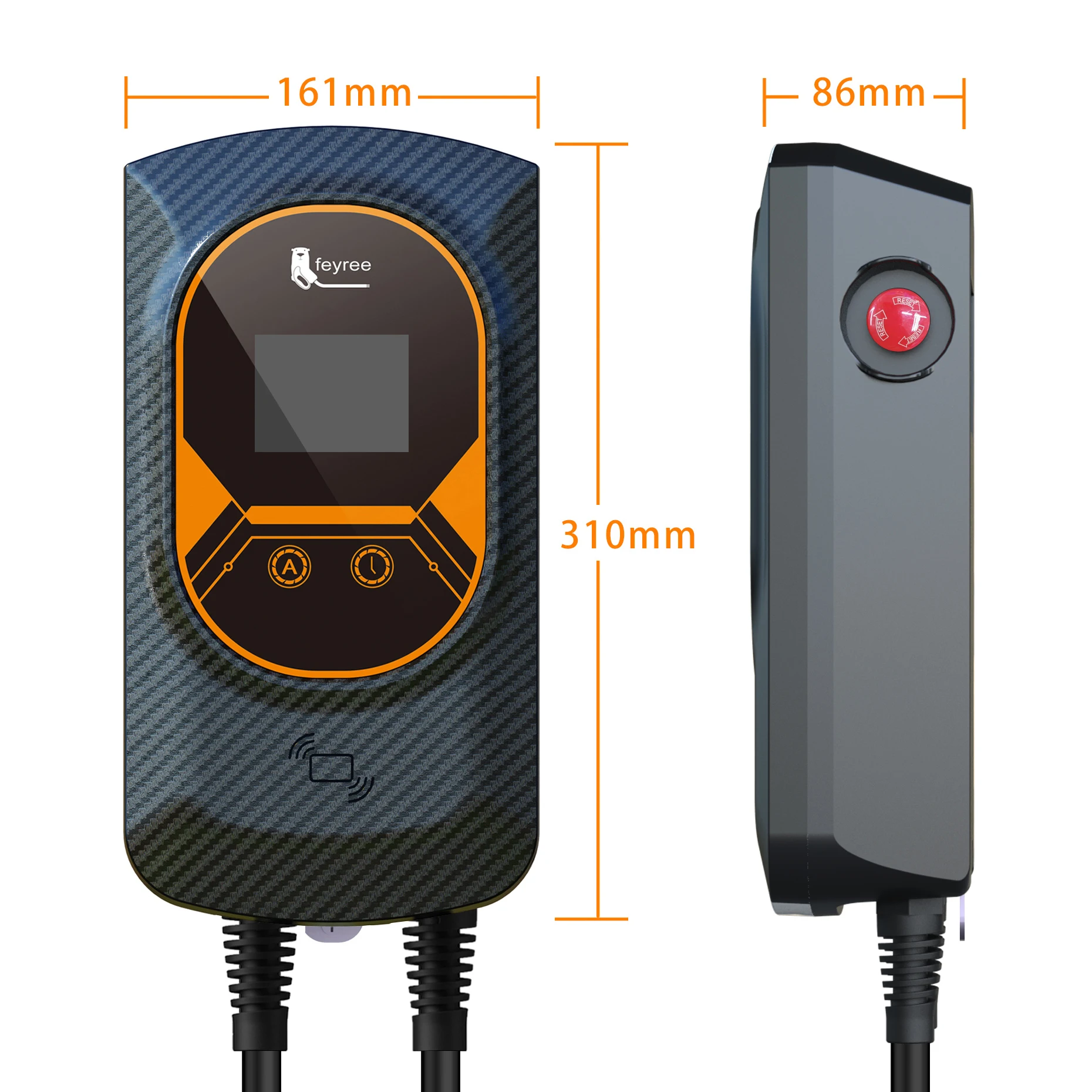 feyree EV Charger Type2 32A EVSE Wallbox with IEC62196-2 Adapter 7.6KW Wallmount Charging Station 5m Cable for Electric Vehicle