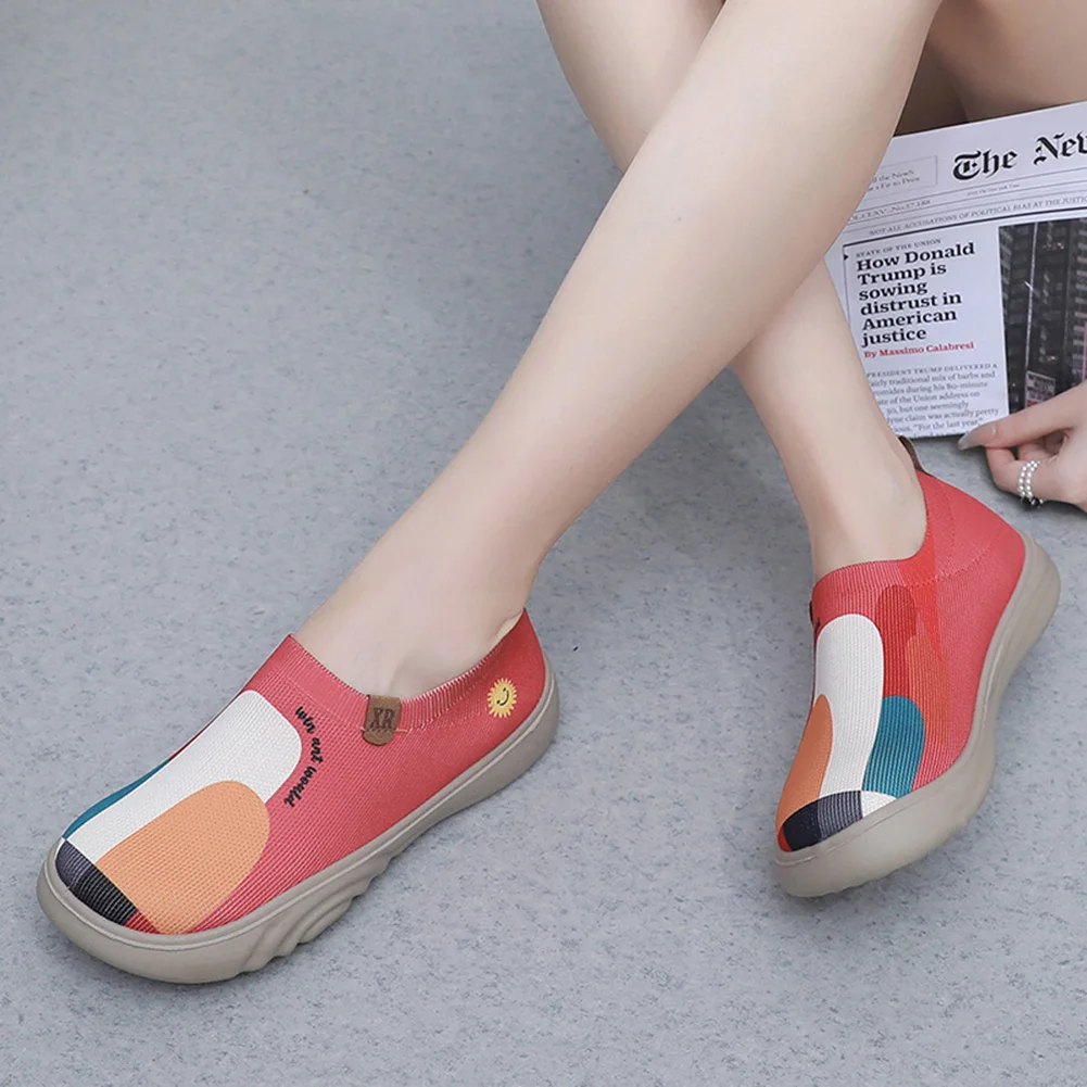 

Женские слипоны на плоской подошве, противоскользящие расписные лоферы, дышащая модная дорожная обувь, повседневная прогулочная обувь для путешествий на открытом воздухе
