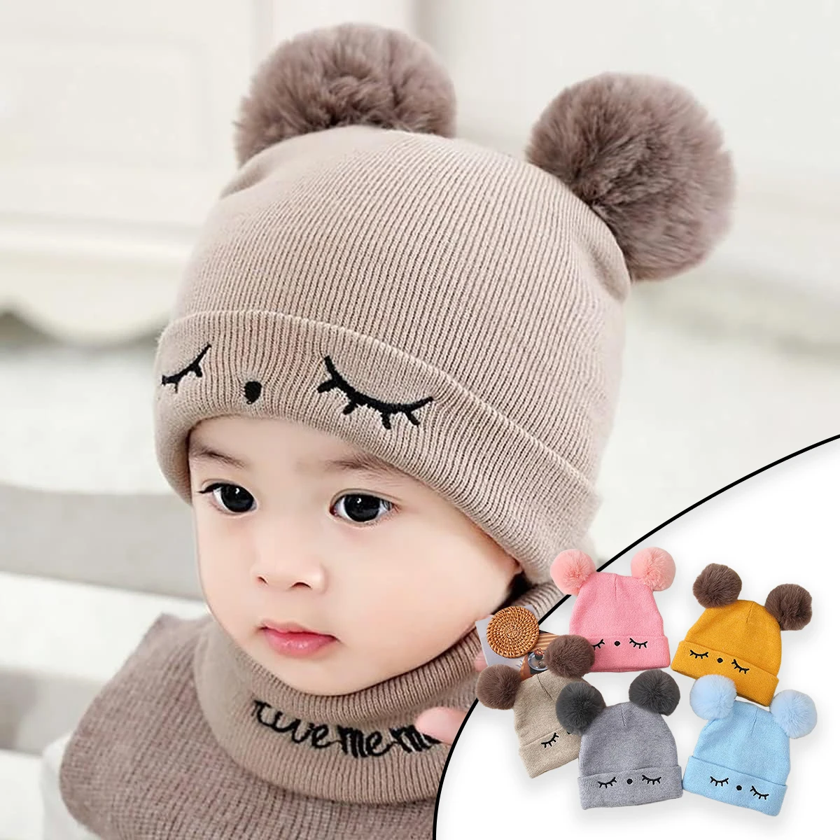 

Winter Newborn Baby Hat Scarf Combo Thickened Knit Cap Neck Warmer Infant Thermal Unisex Cozy Gift Set