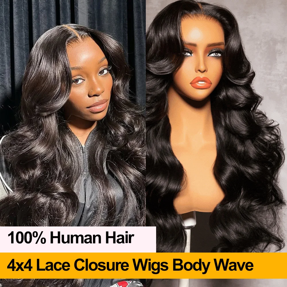 24 Inches 5x5 Lace Closure Wigs Body Wave Human Hair Wigs With Baby Hair Natural Hairline Pre-Plucked Small Knots Easy To Wear One Wig More Styles 150 Density Natural Black Color