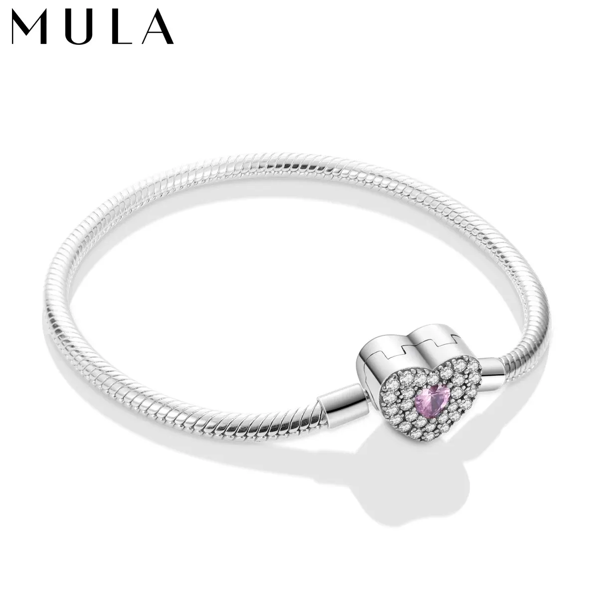 MULA 1PC Silver Plated Snake Chain Heart Shape Clasp Charm Bracelet Fit Fashion Bead Pendant DIY