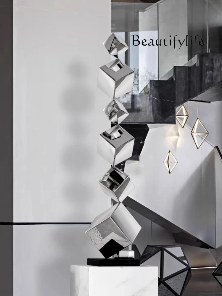 BA Simple Fashion Modern Luxury Figurines Living Room Miniatures Decoration Crafts Geometric Stainless Steel Decor Accessories