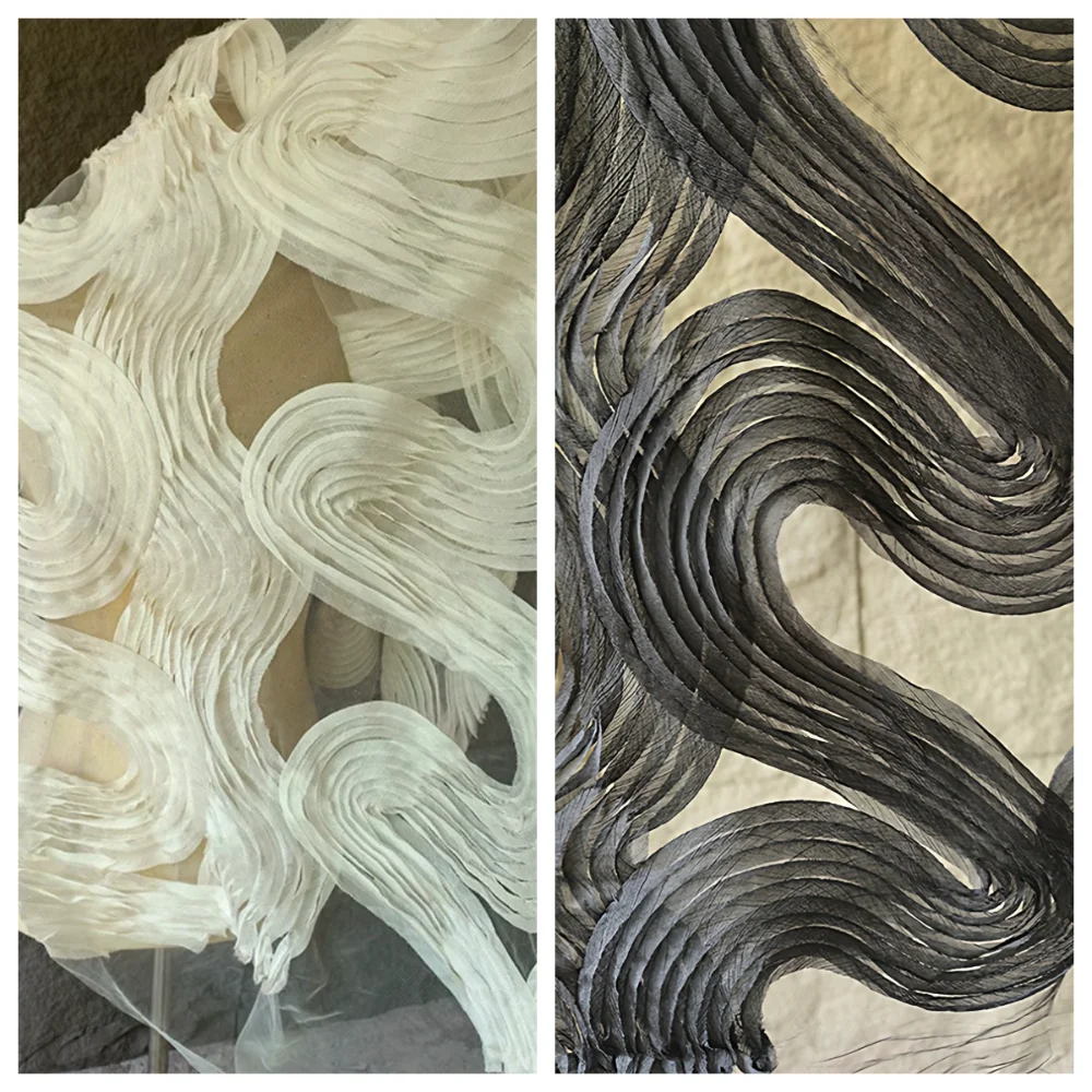 

Black Perspective Irregular Mesh Fabric for Wedding Dress Designers Clothing Diy Sewing Fabrics By The Meter Cloth Material