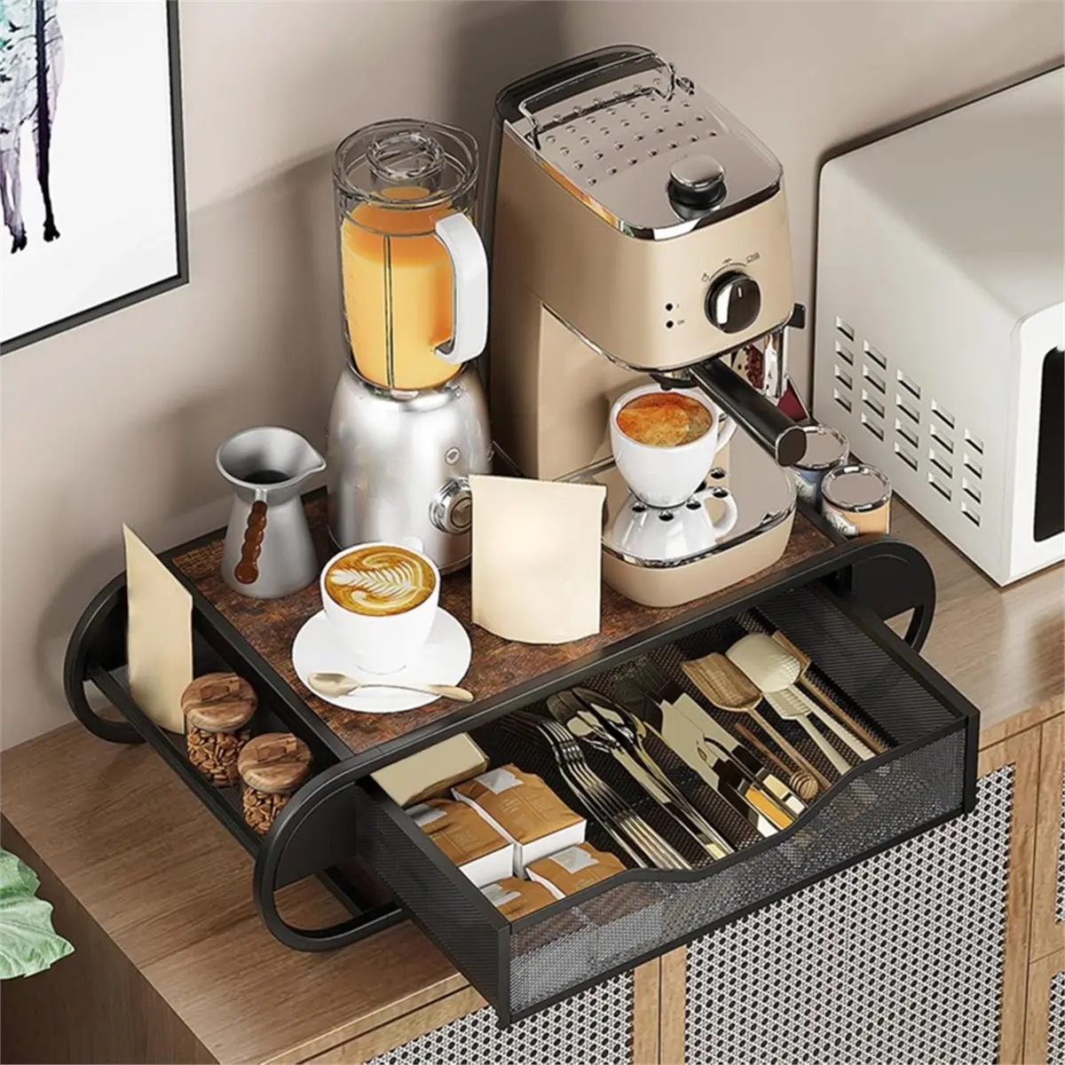 

【AT48】 NEW Coffee Pod Drawer Holder, Coffee Pod Drawer for K Cup, Storage Drawer with Side Baskets Organizer for Coffee Station