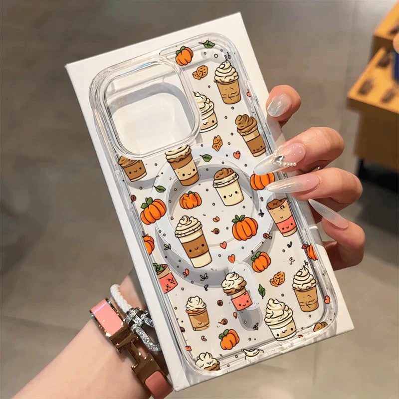 Ghost Pumpkin Dessert Pattern Phone Case For Samsung Galaxy S26 S25 S24 S23 S22 Ultra Plus FE For Magsafe Magnetic Clear Cover