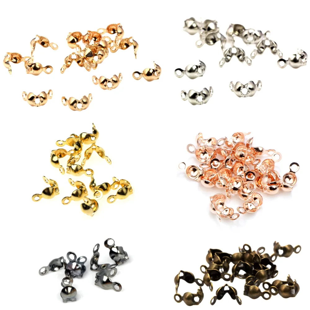 300/600Pcs Connector Clasp Fitting 4*7mm Ball Chain Calotte End Crimps Beads Components For Necklace DIY Jewelry Making Supplie