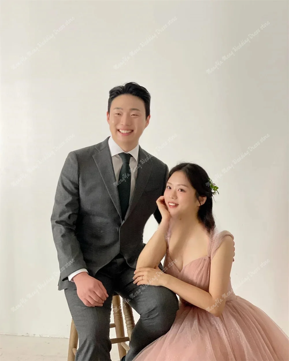 ZHUISHU Fairy Blush Pink 한국 이브닝 드레스 반짝 이는 반짝 이는 Tulle 웨딩 사진 촬영 드레스 오프 숄더 맞춤형 신부 가운