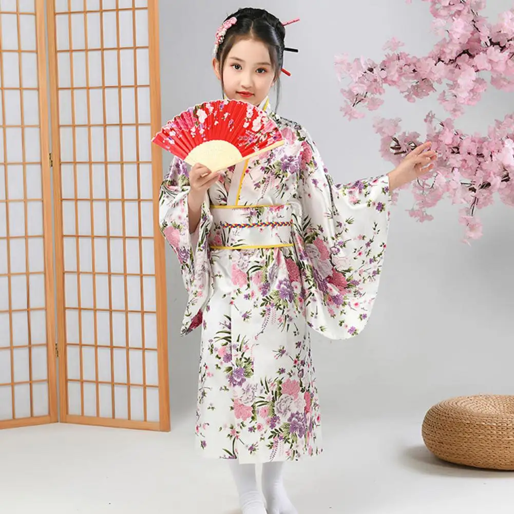 Japonês Vibrant Cherry Blossom Print Kimono Sets, Cosplay feminino, Performances escolares vestido, conjuntos tradicionais para elementar