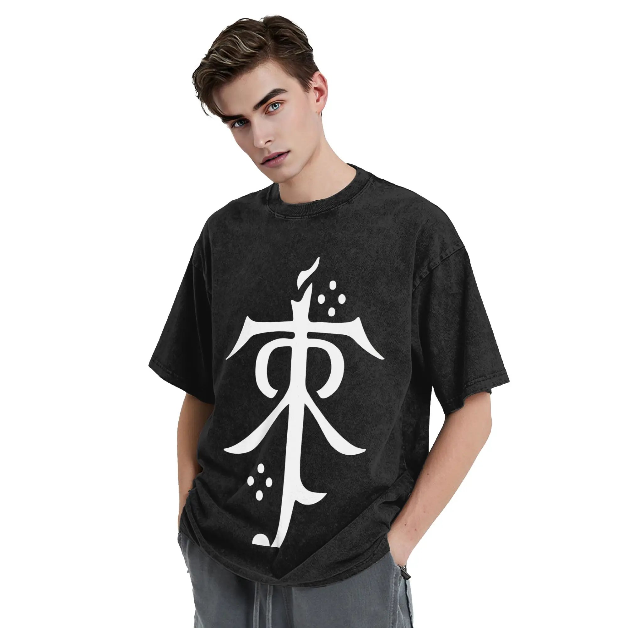 Washed T Shirts Tolkien L-Lords R-Rings Hip Hop T-Shirt High Street  Streetwear Short Sleeve Printed Tops Tees for Men Women