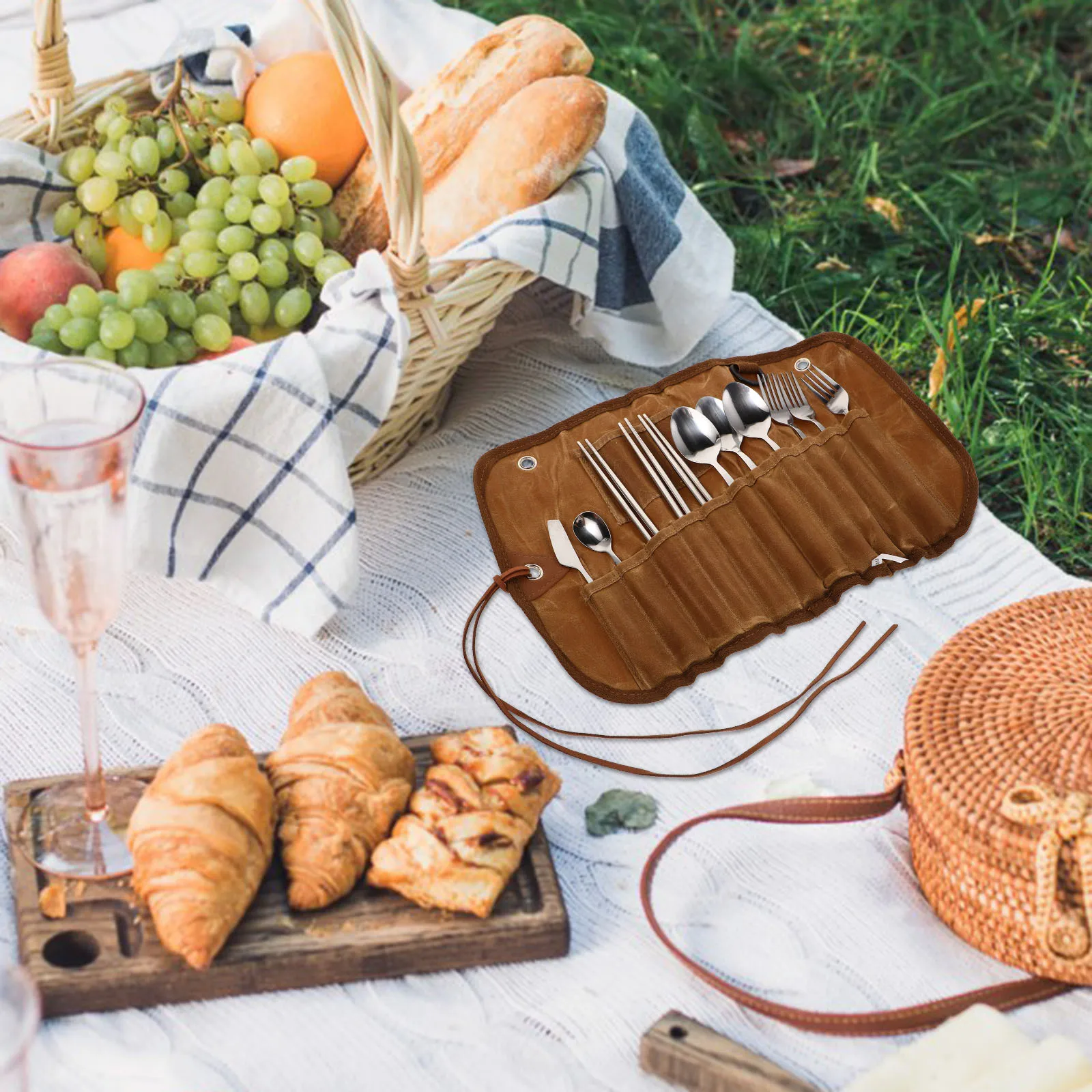 

1Set Durable Stainless Steel Camping Utensils Set Spoons Forks Chopsticks Outdoor Picnic Travel Cutlery Organizer