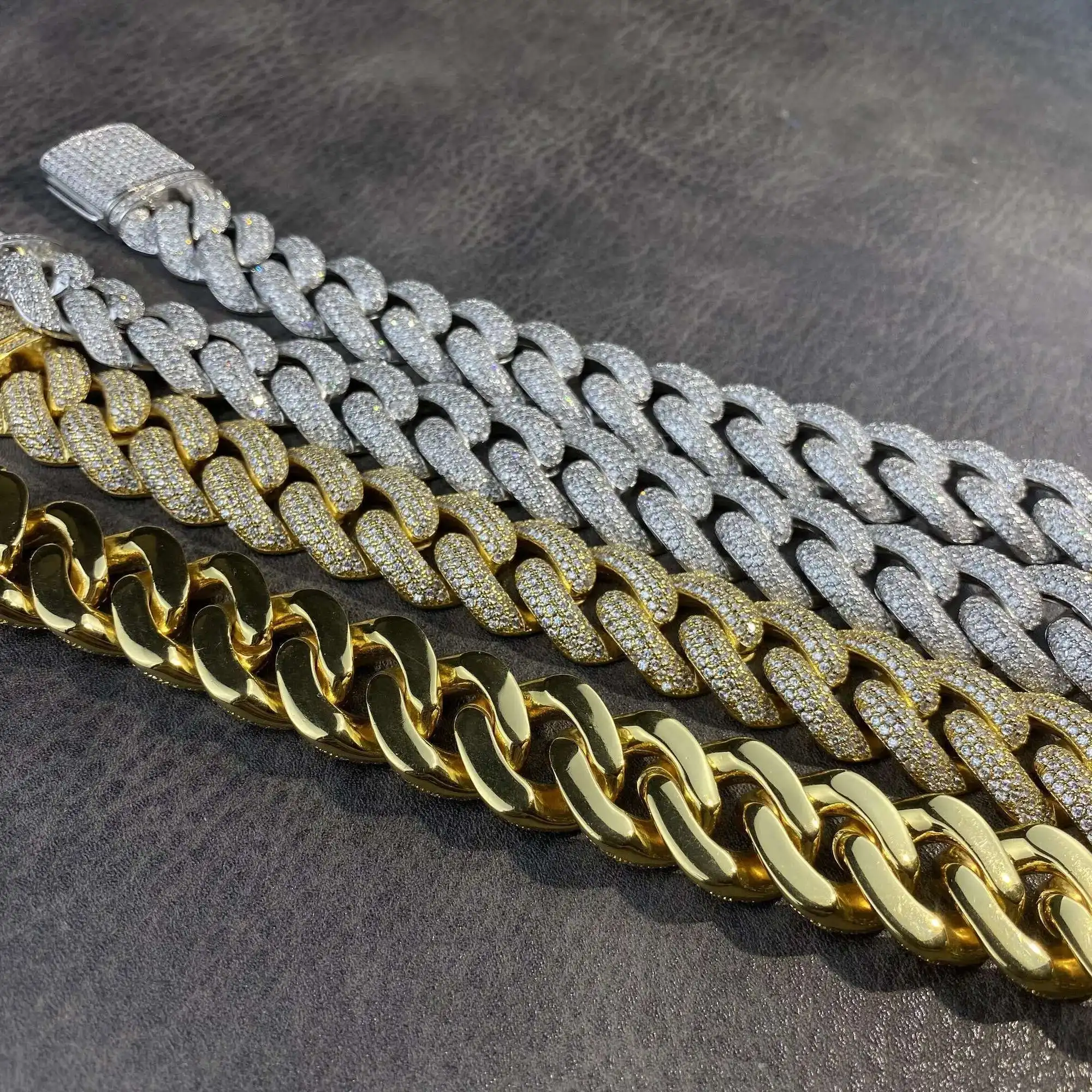 

Оптовая продажа, роскошные модные ювелирные изделия Iced Out, хип-хоп, тяжелые 4-рядные кубинские цепочки в Майами, ожерелья